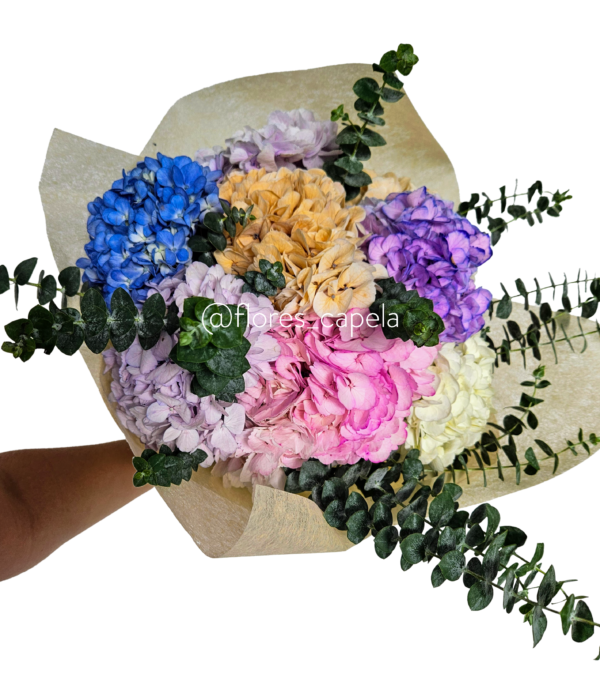 Bouquet hortensias y eucalipto