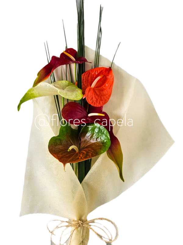 WhatsApp Image 2025-02-01 at 8.26.41 PMLETRA Bouquet de anturios con follaje de palitos chinos