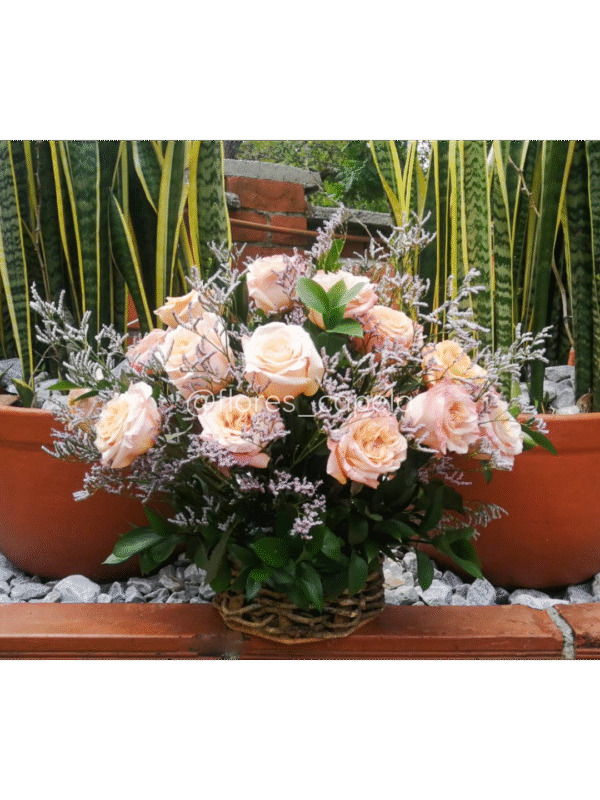 D12441 - Base rústica con rosas y follaje