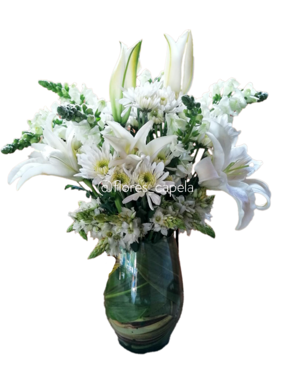 WhatsApp Image 2025-06-22 at 1.39.37 PM (1)letra Diseño en florero con lirios, margaritas y estrella de belén.